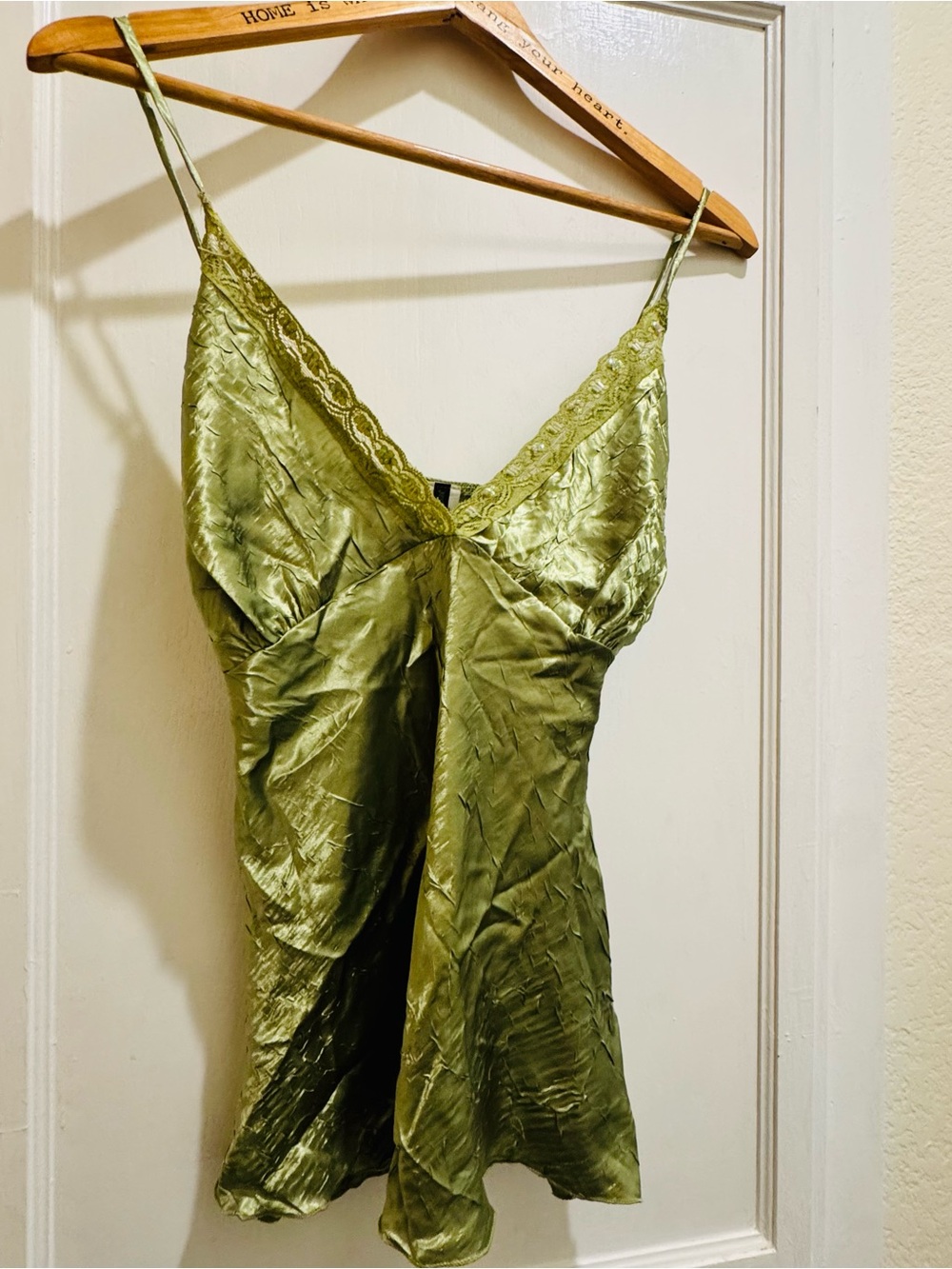 Julie’s Closet Y2K Olive Green Satin Lace Slip Dress Fairycore Size L USA